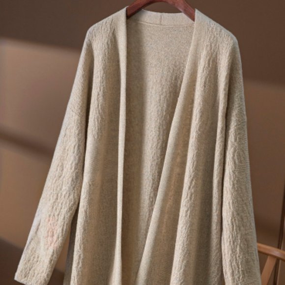Gold silk wool knit cardigan shawl coat - Picture 1 of 10